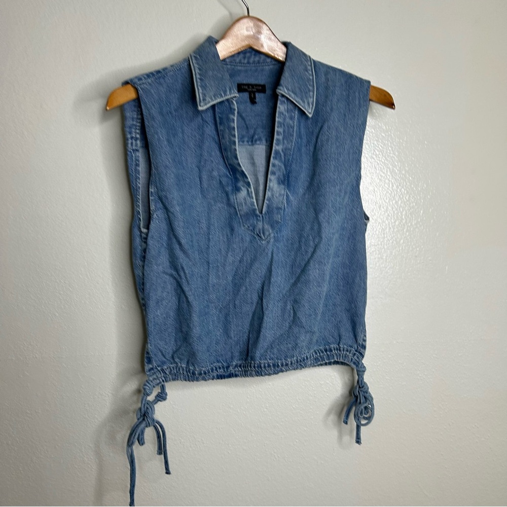 Rag & Bone Ultra Featherweight Denim Fiona Cropped Denim Top Size Small - Picture 8 of 14
